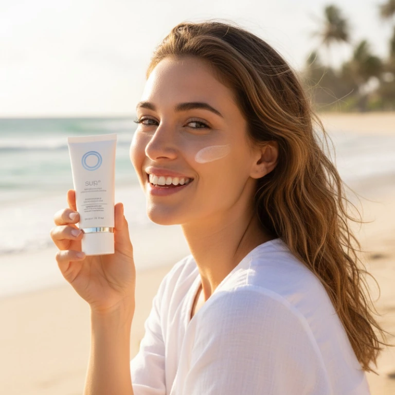 Girl with sunscreen in the sunlight